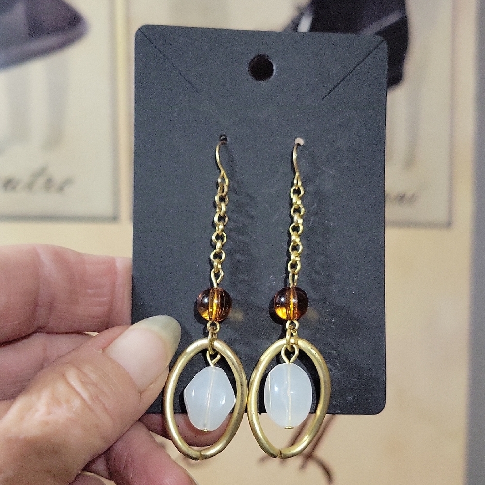 Elegant Gold and Brown Dangle Earrings
